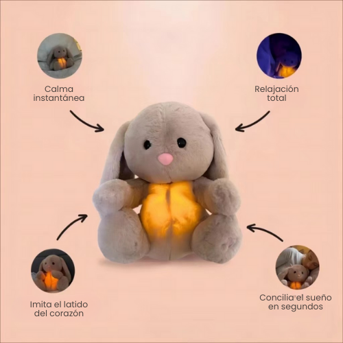Peluche sensorial de conejito con luz y latidos