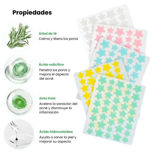 Parches faciales para espinillas en forma de estrella