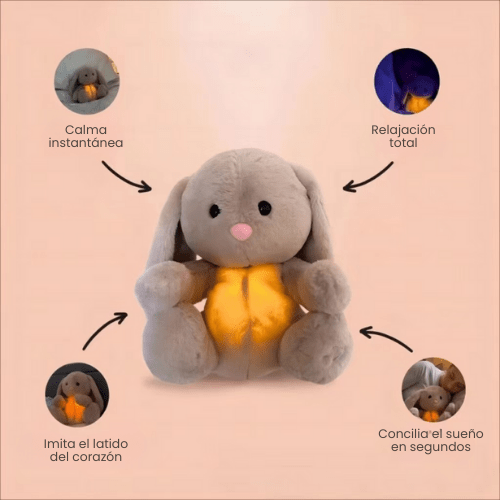 Peluche sensorial de conejito con luz y latidos - Evango Bebes SV